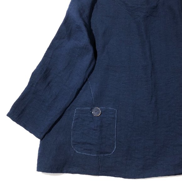 Lulu B Women's Size S Navy Blue Round Neck 3/4 Sleeve Front Pocket Blouse - Picture 7 of 8